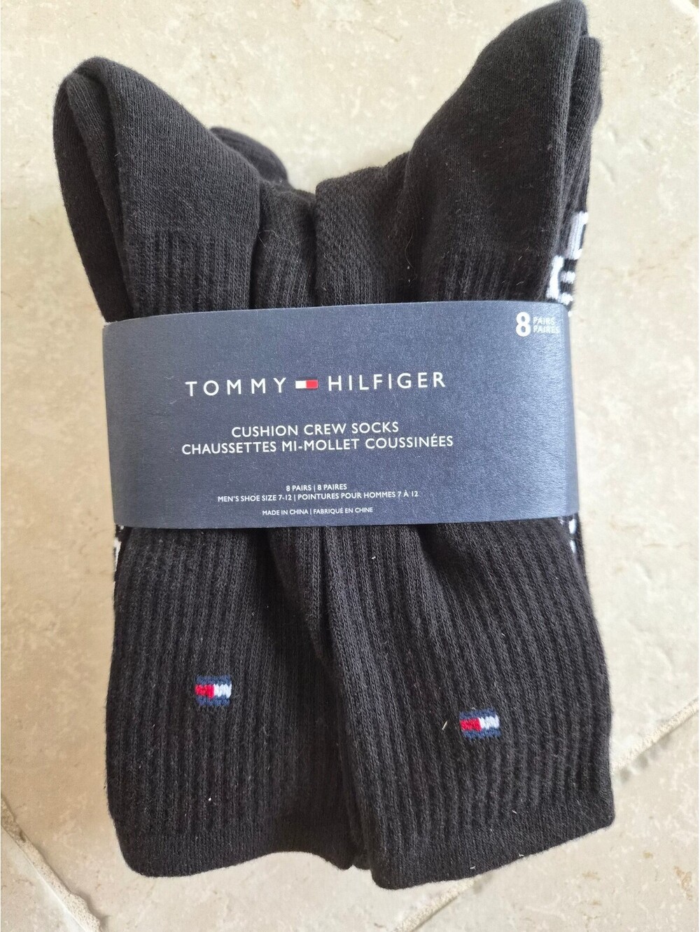 Tommy Hilfiger Cushion Crew Socks 8-Pack Black Men's Size 9-13 0056